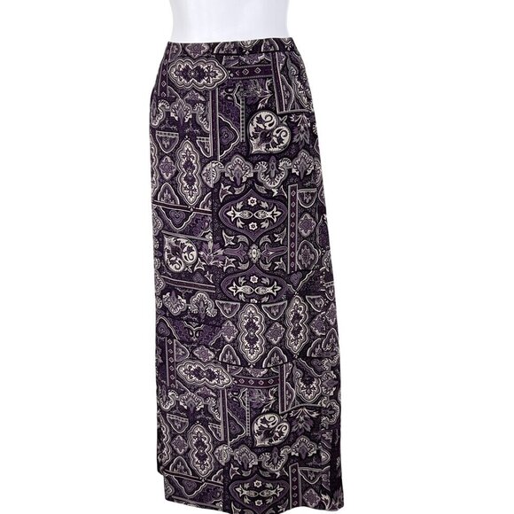 Talbots Womens 4 Purple Geometric Print A-Line Midi High Waist Skirt Silk Boho - Picture 5 of 16